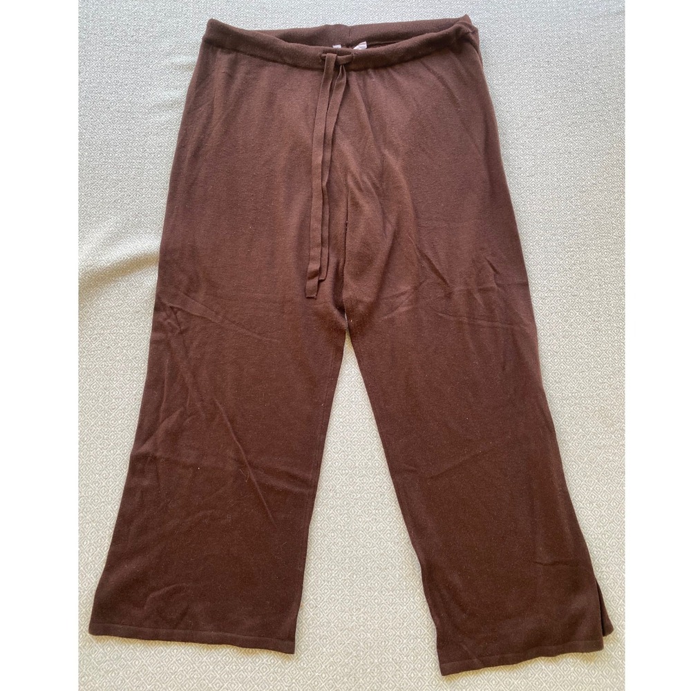 Luxury Wide Leg Pant Womens XL Brown Cashmere Blend Knit Drawstring Lounge Pants